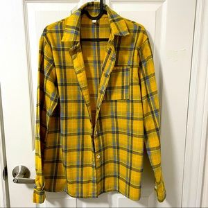 Yellow Flannel Vintage Check Poplin Plaid Shirt | Size S